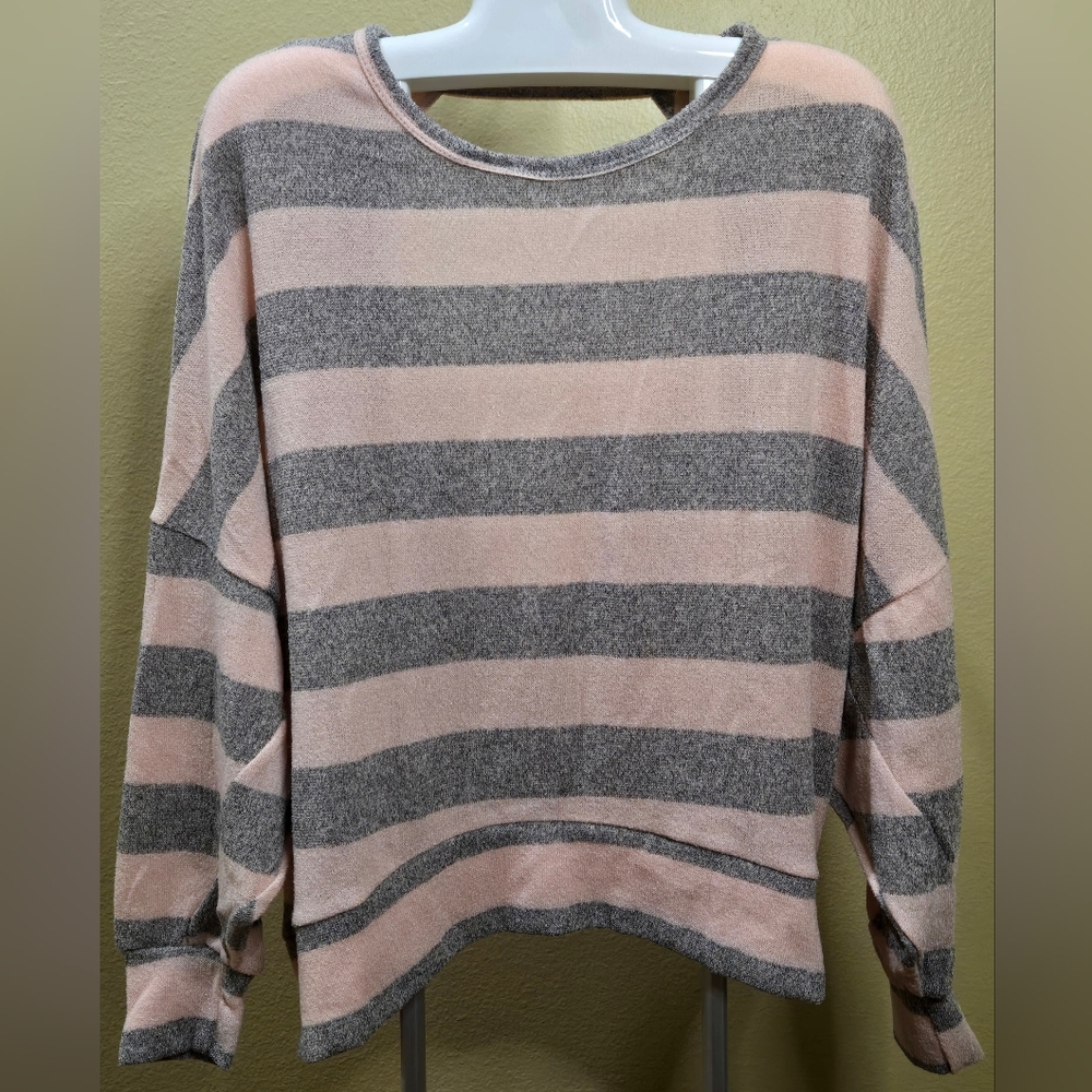 Entro Pink and Gray Striped Sweater